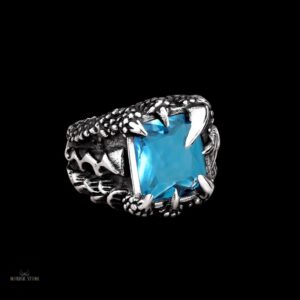 chevalière bague dragon griffes de fafnir en acier et zircon topaze, cadeau homme