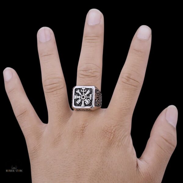 chevalière bague viking Vegvisir en acier, cadeau