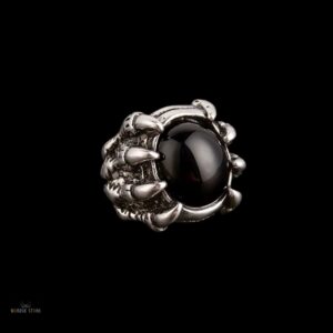 chevalière viking dragon griffes de Nídhögg acier et gemme noire, cadeau