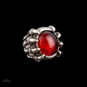 chevalière viking dragon griffes de Nídhögg acier et gemme rouge, cadeau