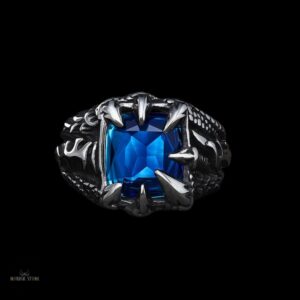 chevalière bague dragon griffes de fafnir en acier et zircon bleu, cadeau homme