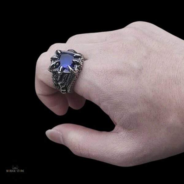 chevalière dragon griffes de fafnir en zircon bleu, cadeau femme et ados