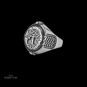 Chevalière viking arbre de vie en acier, cadeau
