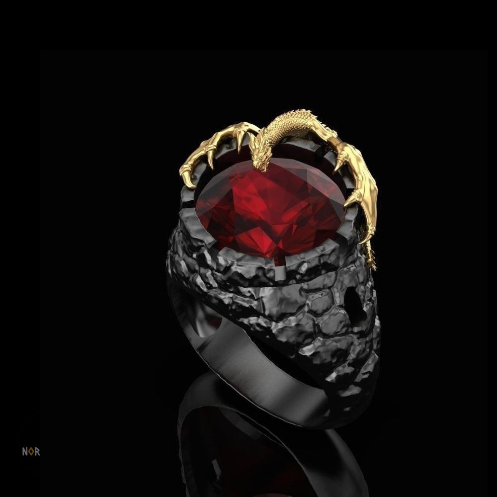 chevalière viking feu du dragon en acier, cadeau