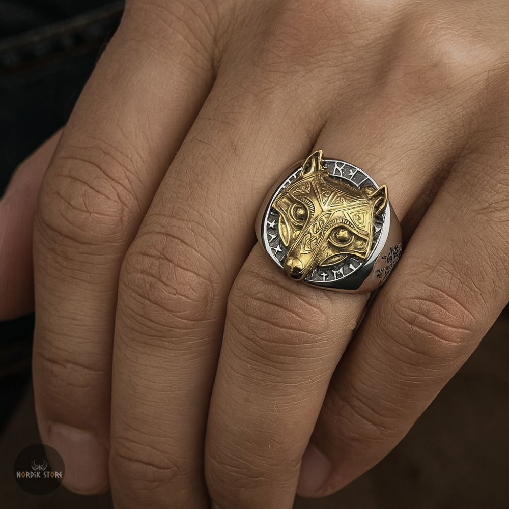chevalière viking loup Géant Fenrir en acier, cadeau homme et ados