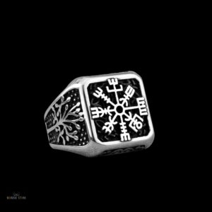 chevalière viking Vegvisir en acier, cadeau homme