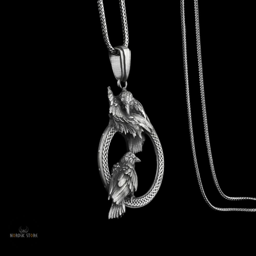 collier pendentif les corbeaux d'Odin en acier, cadeau homme