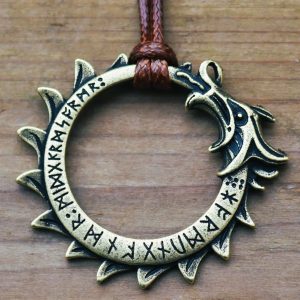 Collier runique serpent des mers Ouroboros bronze marron