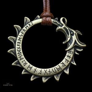 collier runique serpent Ouroboros avec corde cire marron et bronze, cadeau