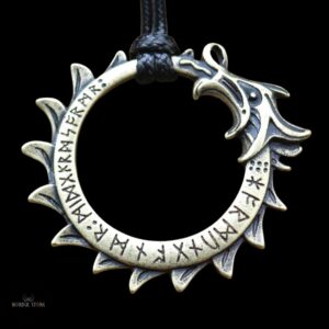 collier runique serpent Ouroboros avec corde cire noir et bronze, cadeau