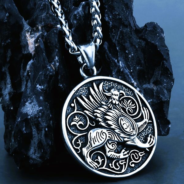 Collier viking dragon Nidhogg argent