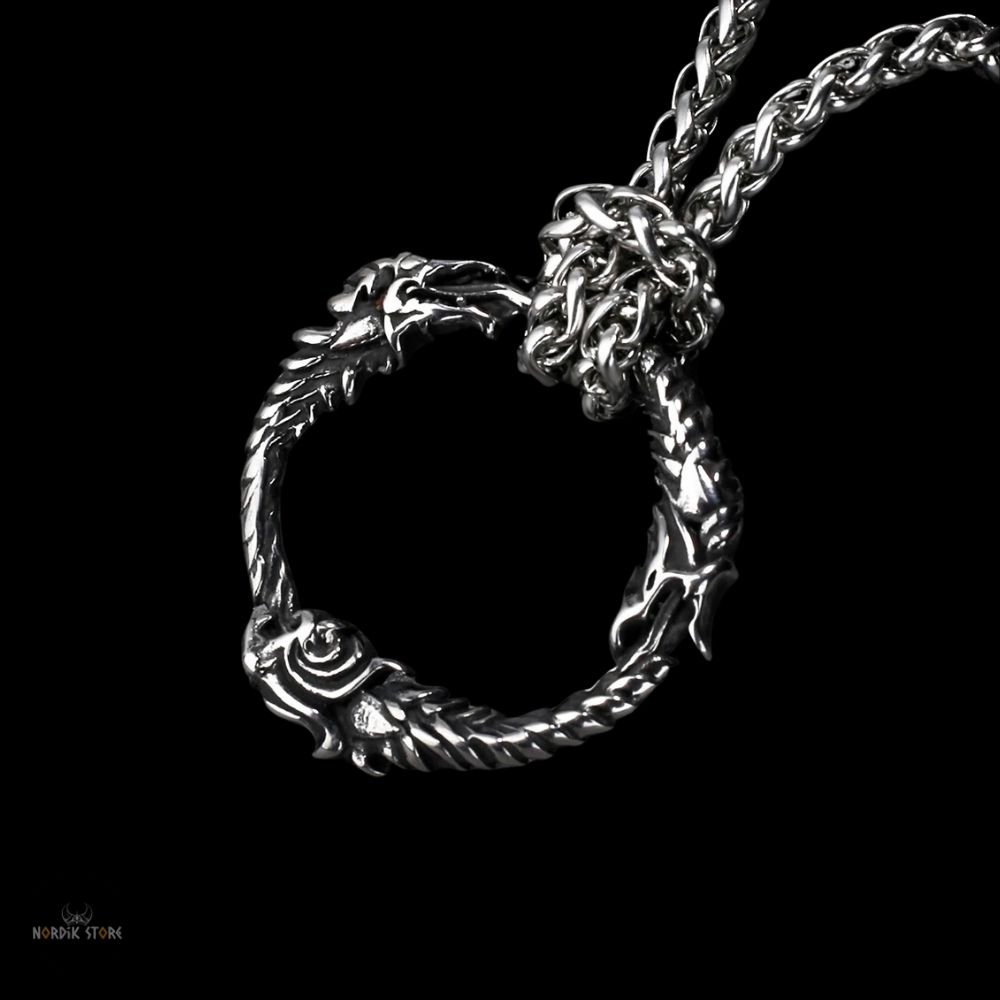 collier viking dragon Ouroboros acier, cadeau