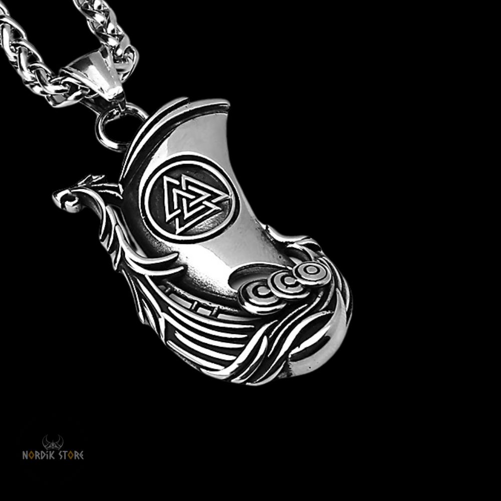 collier Viking Drakkar Valknut acier argent, cadeau
