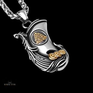 collier Viking Drakkar Valknut acier or, cadeau