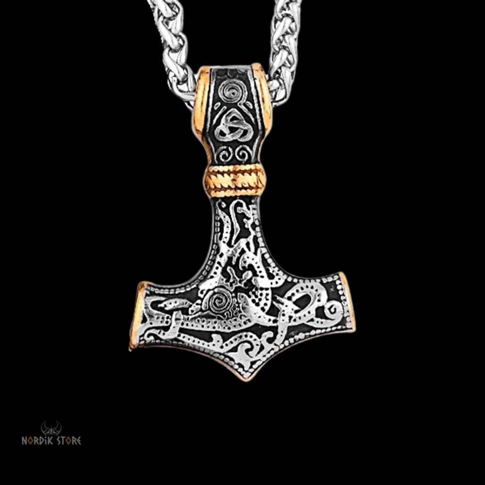 collier viking foudre de Mjöllnir en acier argent or, cadeau homme et ados