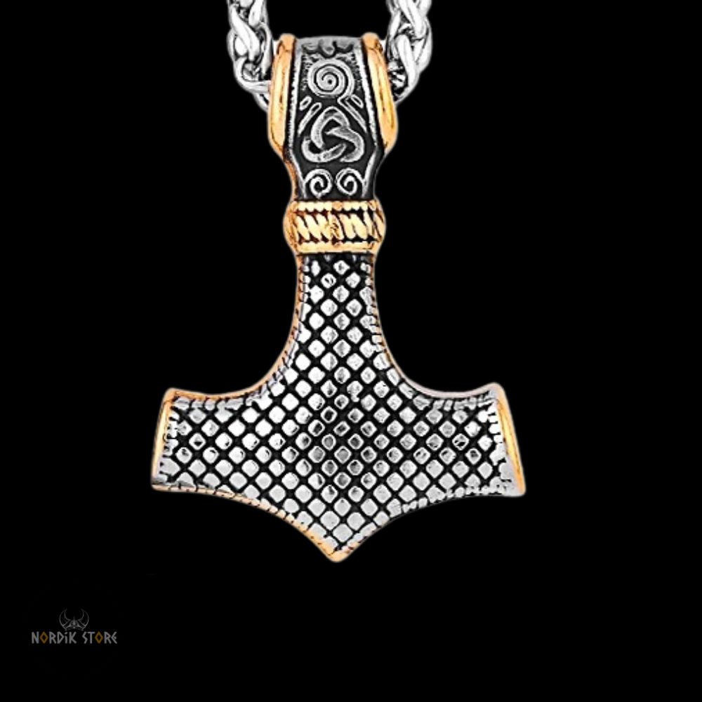collier viking foudre de Mjöllnir en acier argent or, cadeau homme