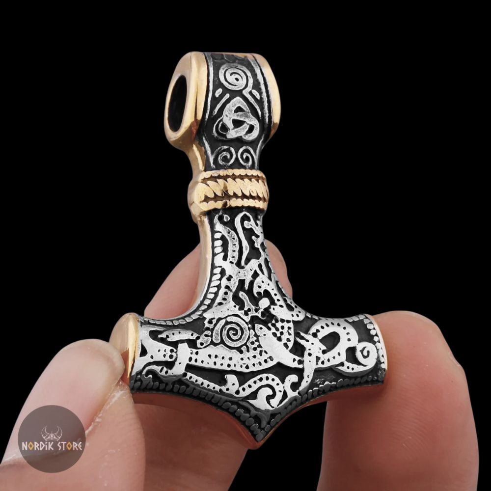 collier viking foudre de Mjöllnir en acier, cadeau homme