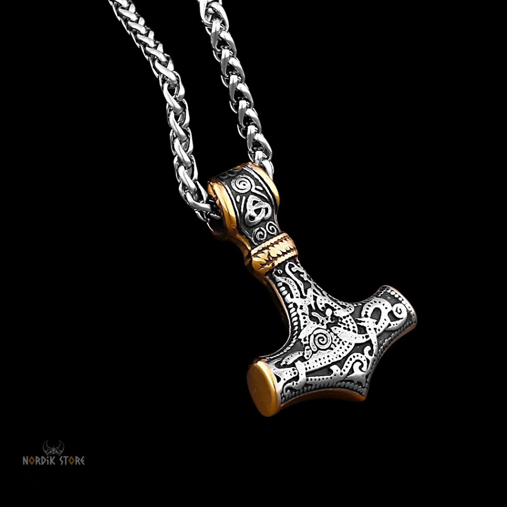 collier viking foudre de Mjöllnir en acier, cadeau