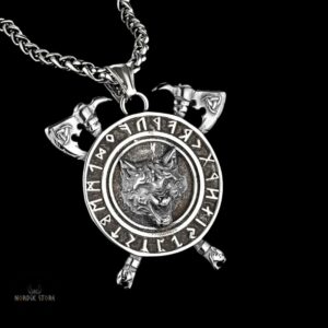 collier viking les haches du loup Fenrir en argent, cadeau