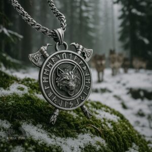collier viking les haches du loup Fenrir en argent, cadeau