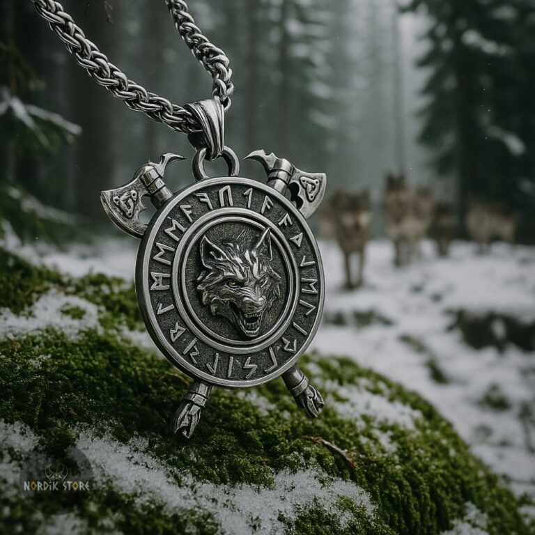 collier viking les haches du loup Fenrir en argent, cadeau