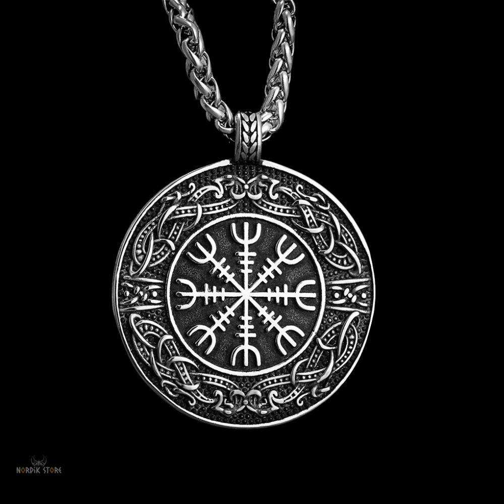 collier viking Heaume de Awe en acier argent, cadeau homme