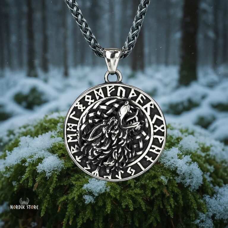 collier viking loup garmr en acier, cadeau homme et ados