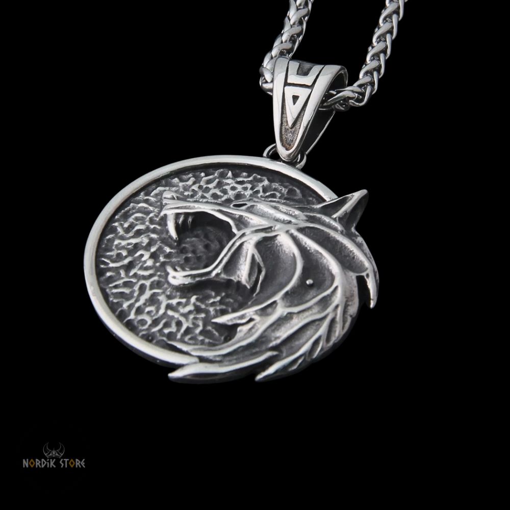 collier viking Loup Vánargand en acier argent, cadeau
