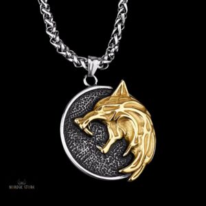 collier viking Loup Vánargand en argent et or, cadeau