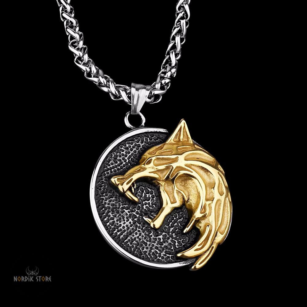 collier viking Loup Vánargand en argent et or, cadeau