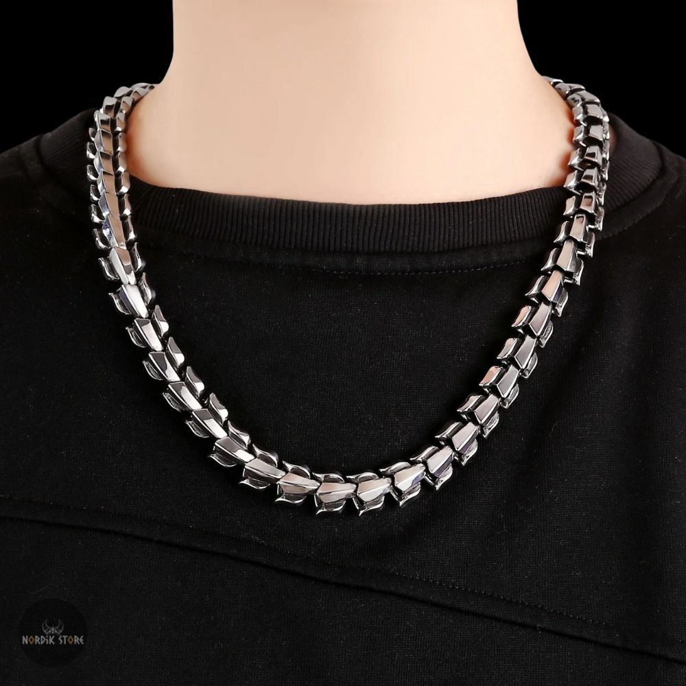 collier viking Nidhogg en acier argent, cadeau homme et ados