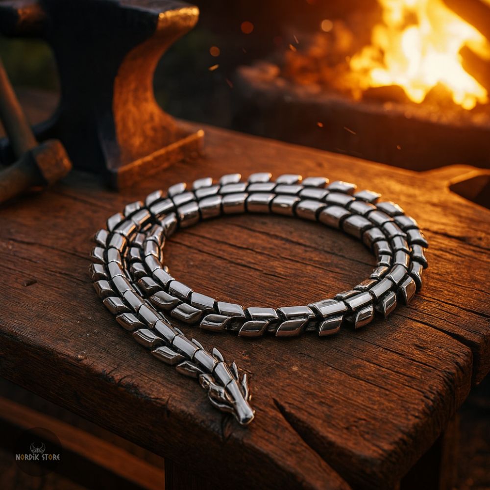 collier viking Nidhogg en acier argent, cadeau homme