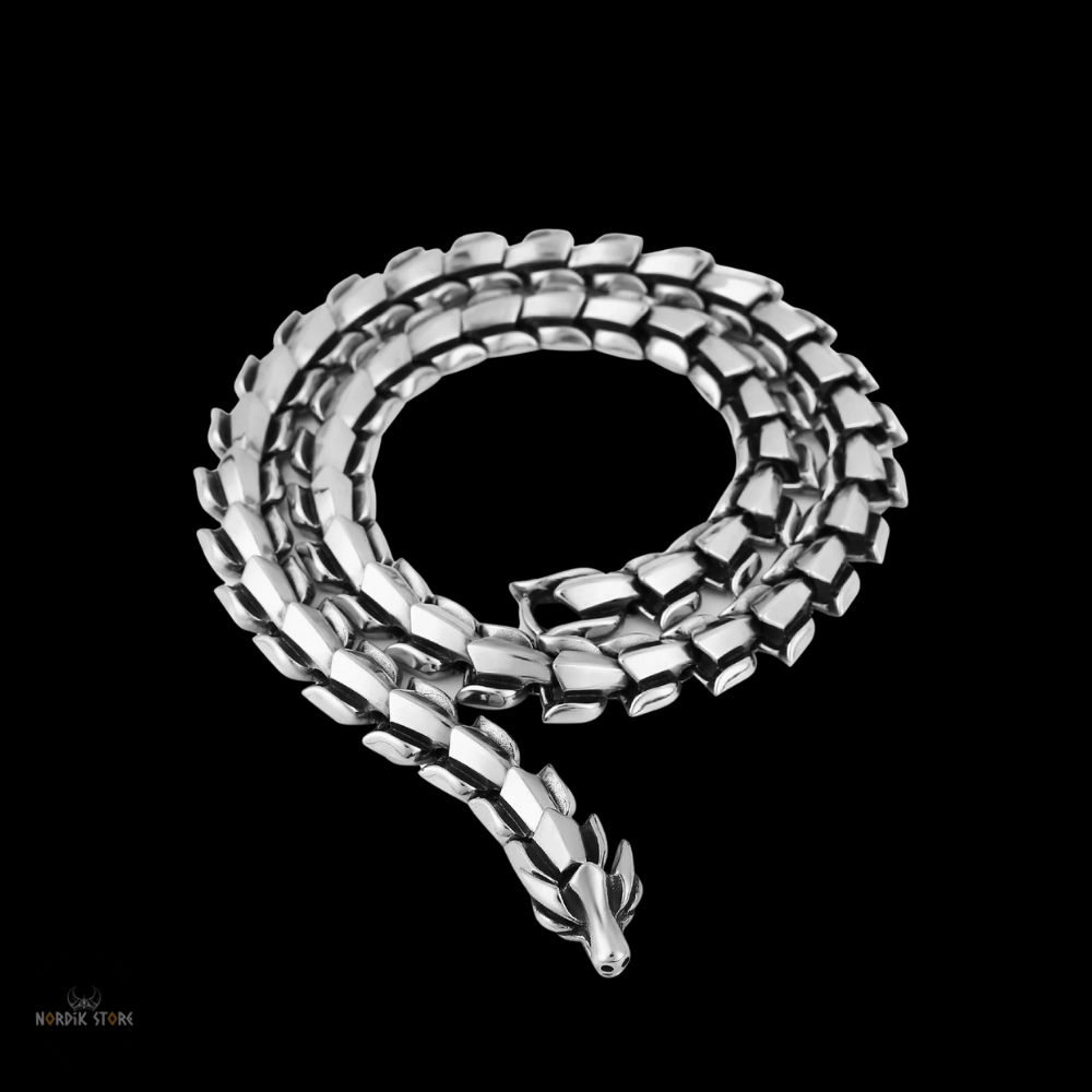 collier viking Nidhogg en acier argent, cadeau