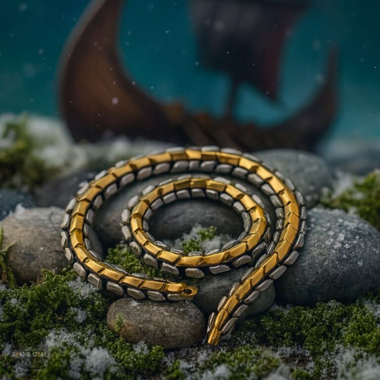 collier viking Nidhogg en acier argent et or, cadeau homme et ados