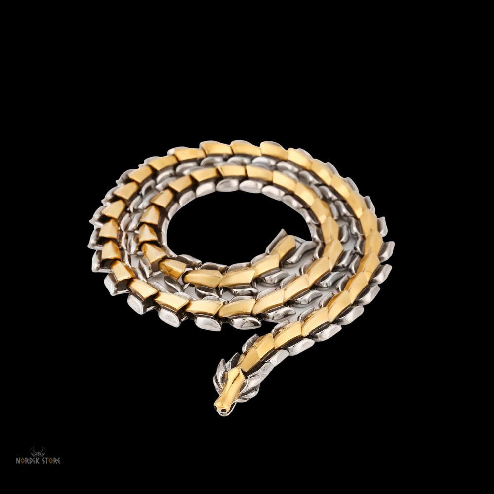 collier viking Nidhogg en acier argent et or, cadeau