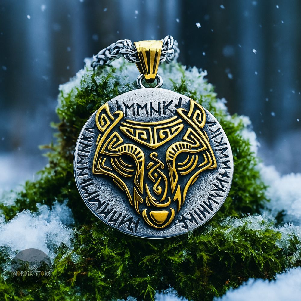 collier viking runes et loup, cadeau