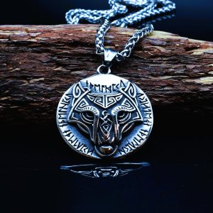 Collier viking runes et loup Fenrir argent