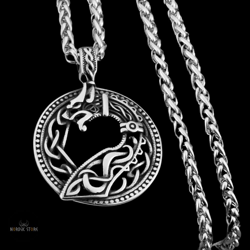 collier viking serpent des Mers Jormungandr en acier, cadeau homme et ados