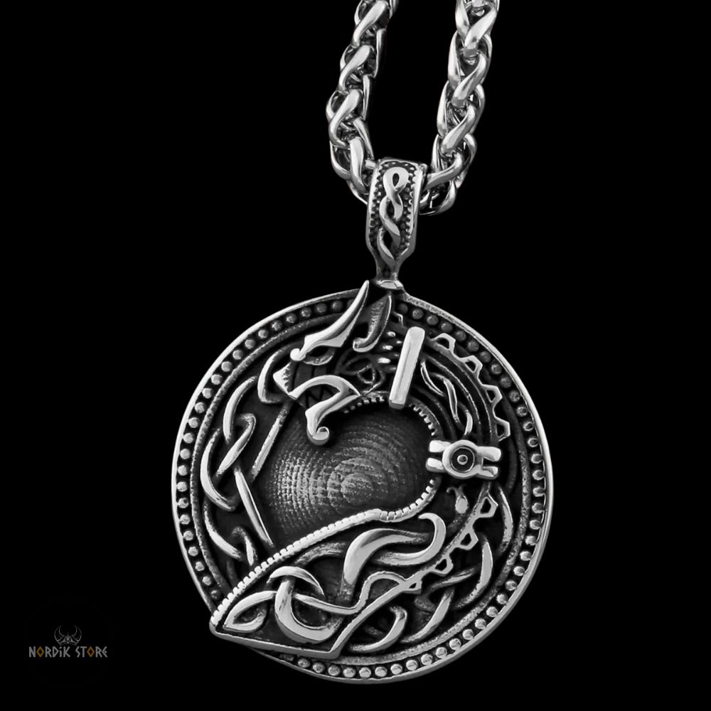 collier viking serpent des Mers Jormungandr en acier, cadeau homme