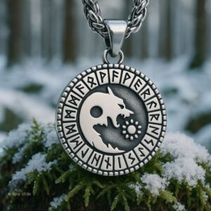 collier viking Sköll Et Sol en acier, cadeau