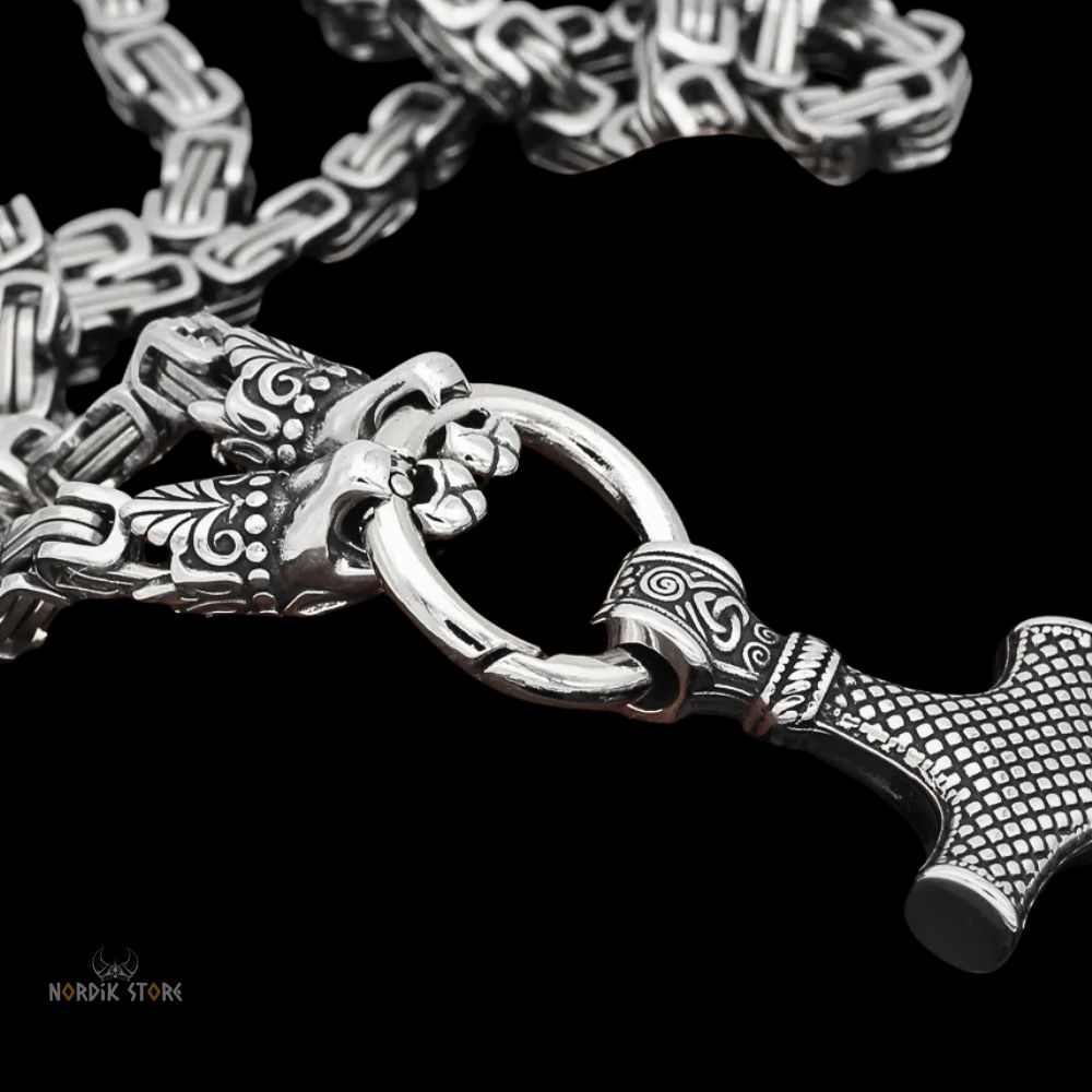 collier viking Thor et les loups d'Odin en acier argent, cadeau homme et ados