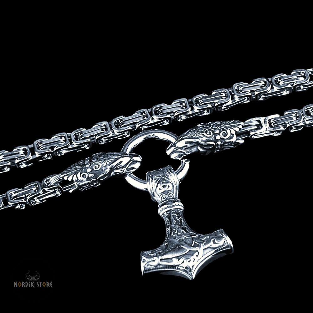 collier viking Thor et les loups d'Odin en acier, cadeau homme