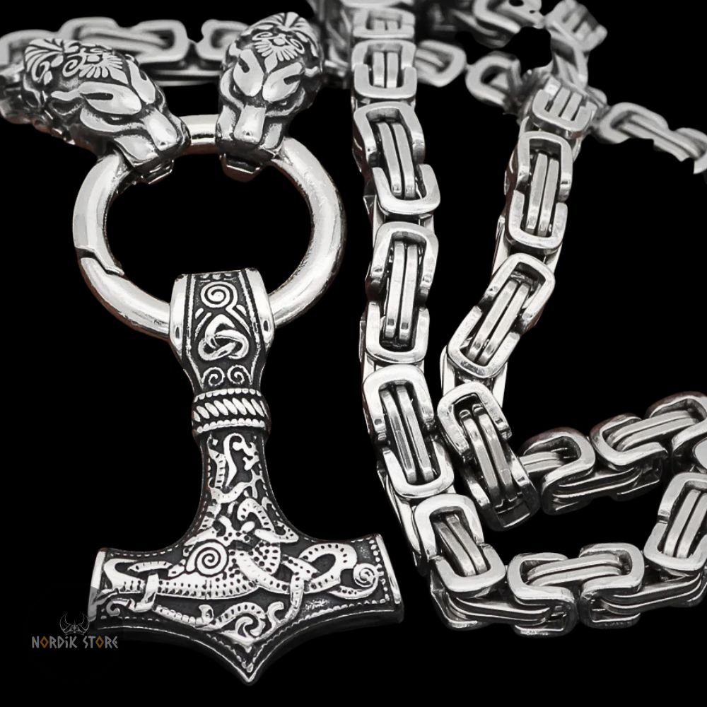 collier viking Thor et les loups d'Odin en acier, cadeau homme et ados