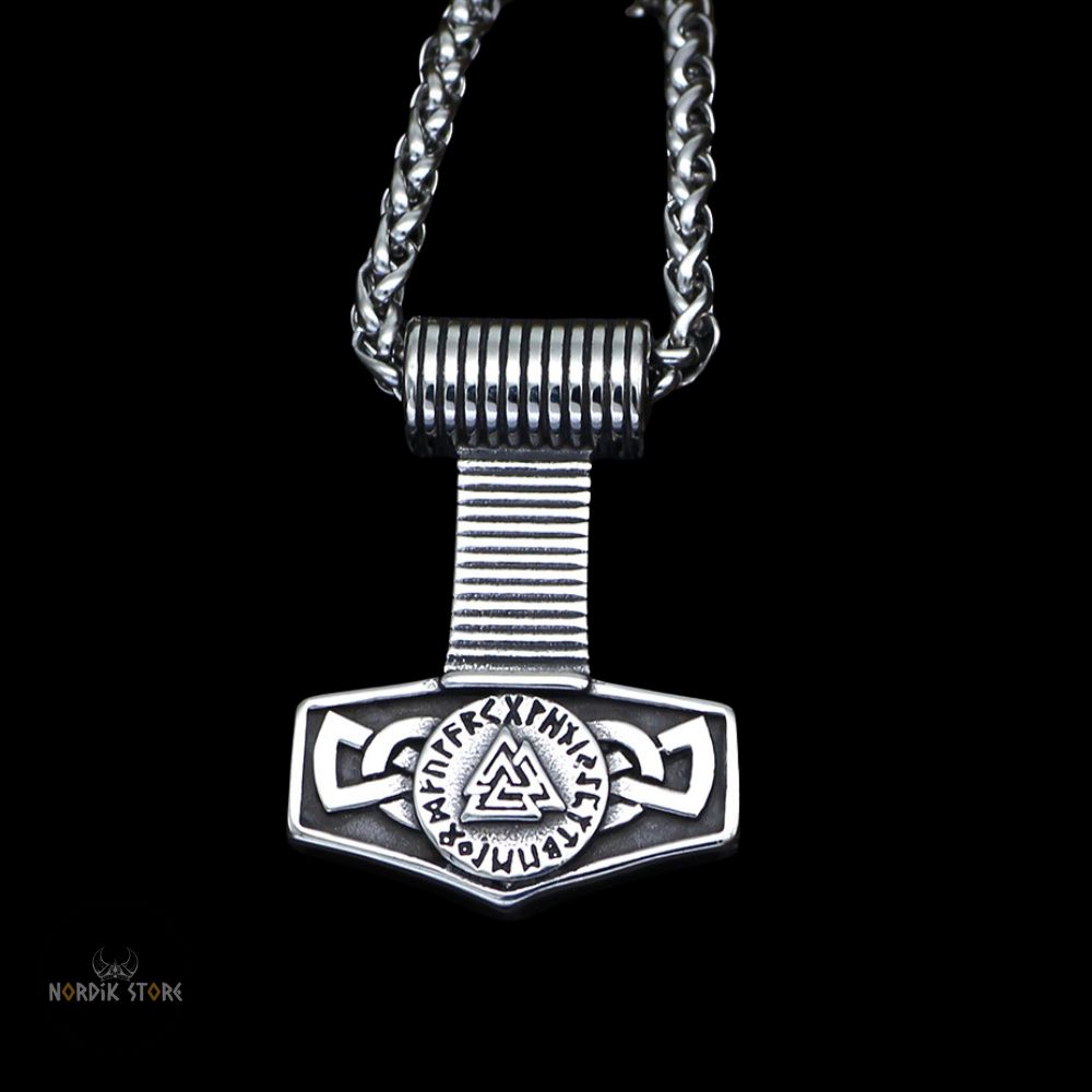 collier viking tonnerre de Thor et Valknut, cadeau homme