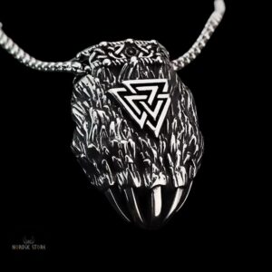 collier viking Valknut patte ours en acier argent, cadeau