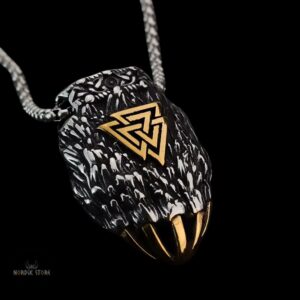 collier viking Valknut patte ours en acier argent et or, cadeau