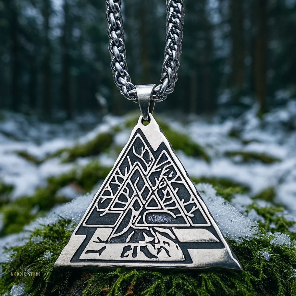 Collier viking Valknut et arbre de vie Yggdrasil argent, cadeau