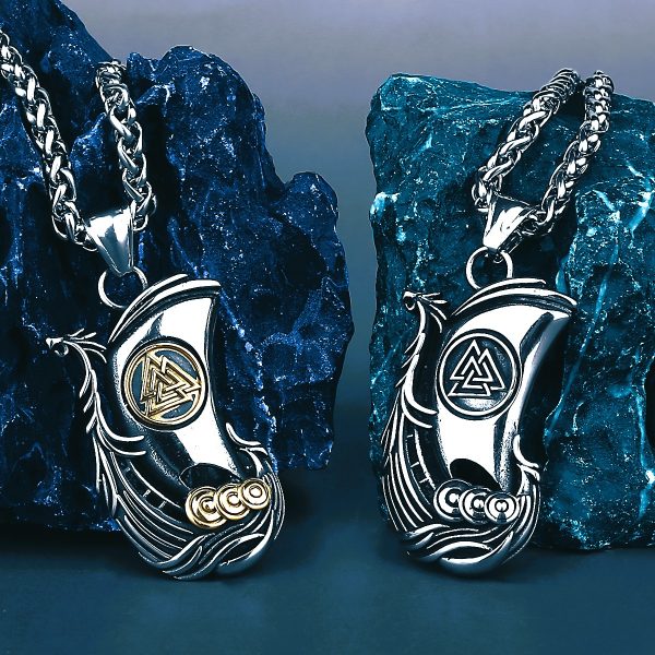 Colliers pendentifs vikings Drakkar Valknut or argent