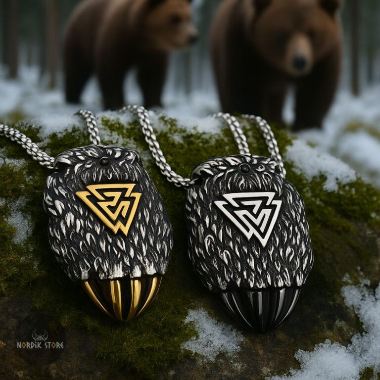 colliers vikings Valknut patte ours en acier argent et or, cadeaux