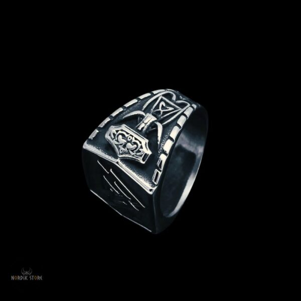 Côté bague viking Valknut Mjöllnir argent, cadeau